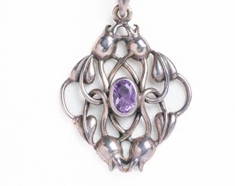 Vintage Sterling Silver & Amethyst Art Nouveau Style Pendant