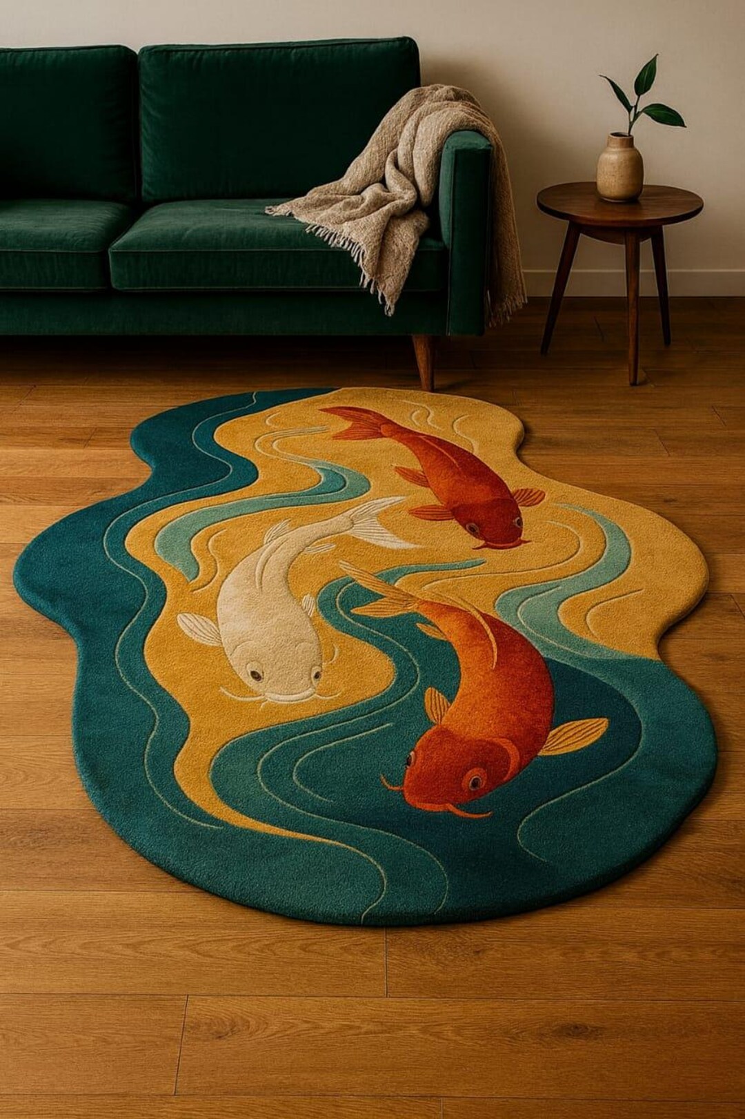 Red Koi Rug Koi Fish Tufted Rug | Luxury Handmade Japanese Art Area Rug - Etsy