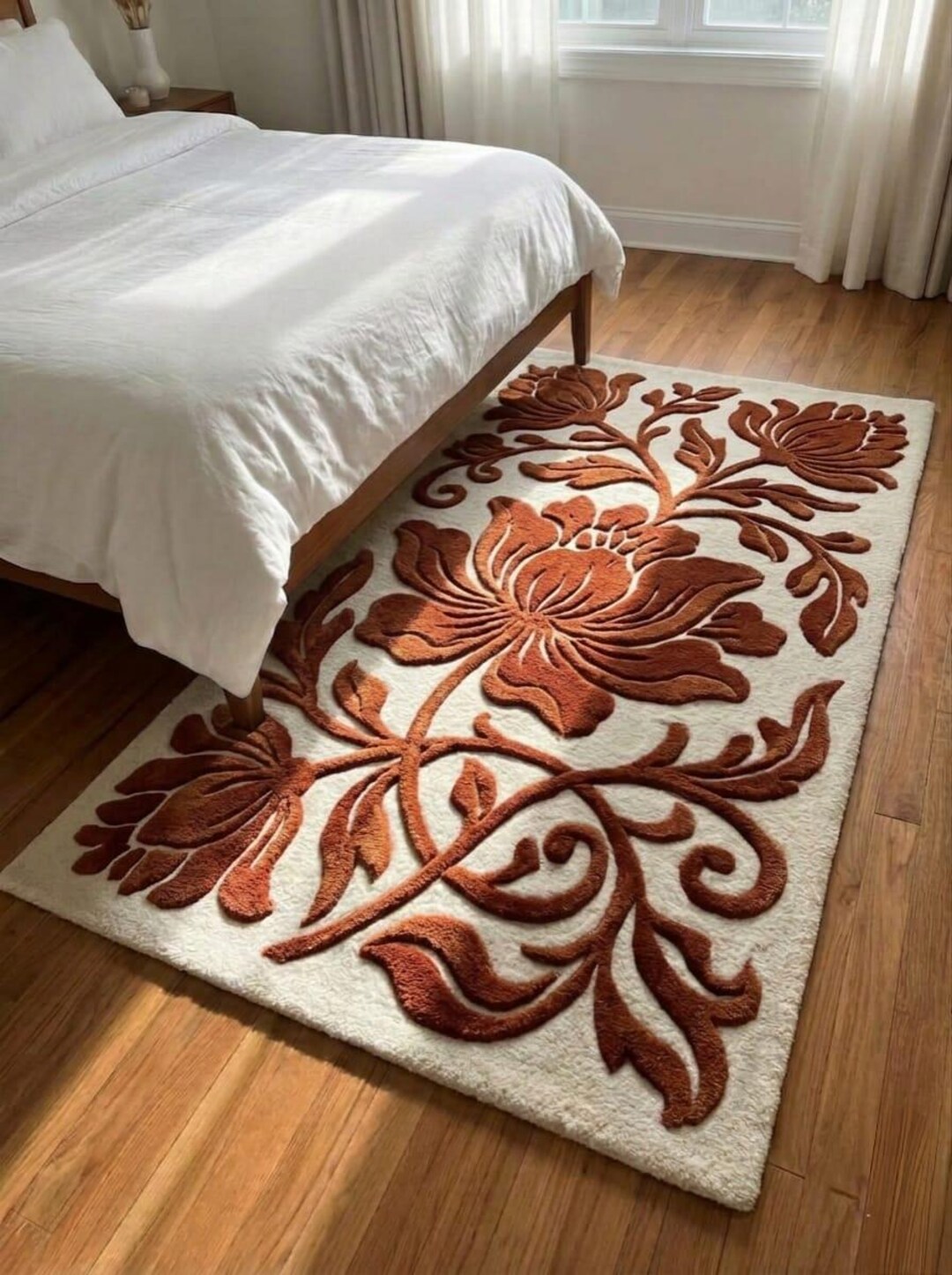 Floral Tufted Rug, Handmade Flower Botanical Area Rug, Boho Living Room ...