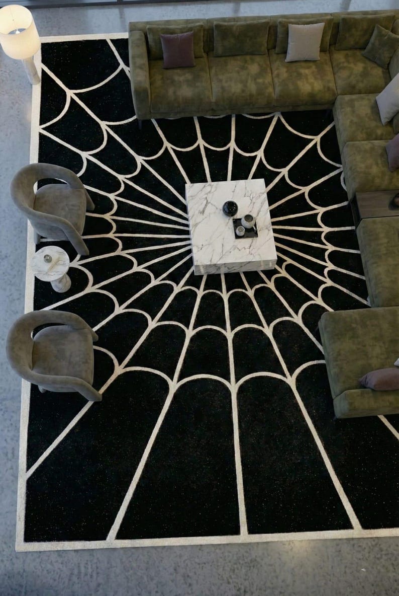 Vortex Spider Web Rug Hand Tufted Spider Web Rug: Geometric Architectural Design, Black White ...