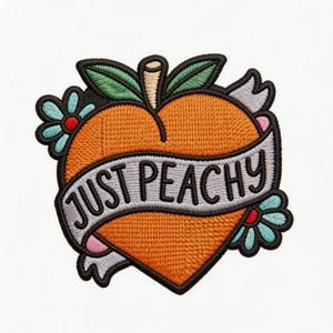 Just Peachy Embroidered Patch – Retro Boho Fruit Heart Applique (Iron-On)