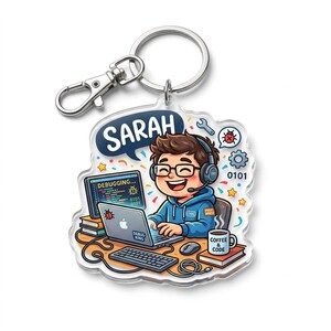 Custom Programmer Acrylic Keychain, Personalized Coding Keychain, Cute Developer Gift, Custom Name Tech Geek Charm
