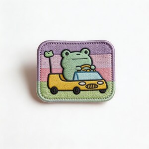 Frog Driving Car Embroidered Patch | Kawaii Animal Iron-On Jacket Backpack Accessory