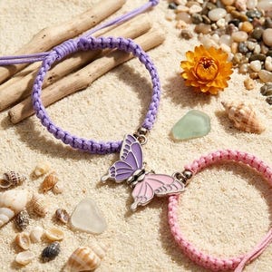 Magnetic Butterfly Charm Matching Bracelets for Friends & Couples – Long Distance Handwoven Braided Rope Set