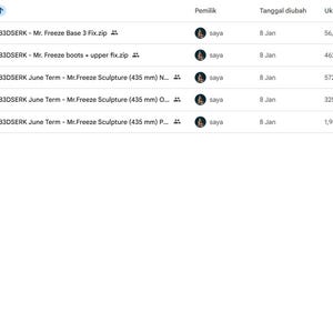 May include: A screenshot of a file directory with file names related to "Mr. Freeze" and a sculpture, including file sizes and modification dates. The files are organized in a list format.