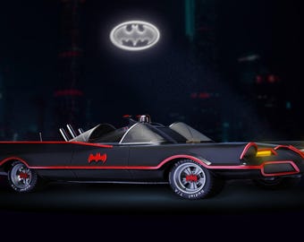 クラシックTVバットモービル像｜レトロスーパーヒーローカー、STL 3Dプリントファイル