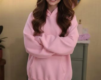 Pastellrosa överdimensionerad fleecehuvtröja – Unisex tröja