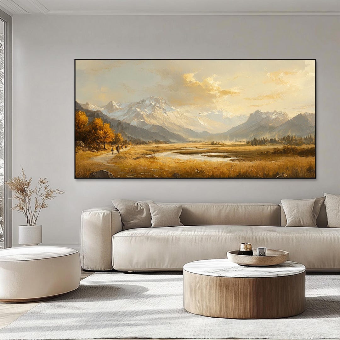 Original Mountain River Landscape Oil Painting, Rustic Living Room Wall ...