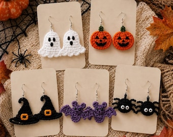 Halloween Crochet Earrings Pattern Bundle, Ghost Pumpkin Witch Hat Bat Spider, Amigurumi Jewelry PDF, Cute Fall Crochet, Instant Download