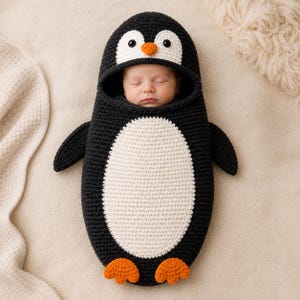 Penguin Baby Cocoon Crochet Pattern, Newborn Photo Prop PDF, Crochet Baby Swaddle Pattern, Penguin Costume, Winter Baby Crochet Pattern