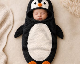 Penguin Baby Cocoon Crochet Pattern, Newborn Photo Prop PDF, Crochet Baby Swaddle Pattern, Penguin Costume, Winter Baby Crochet Pattern