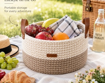 Crochet Basket Pattern PDF, Modern Storage Basket Tutorial, Two Color Cotton Rope Basket, Crochet Home Organizer Pattern