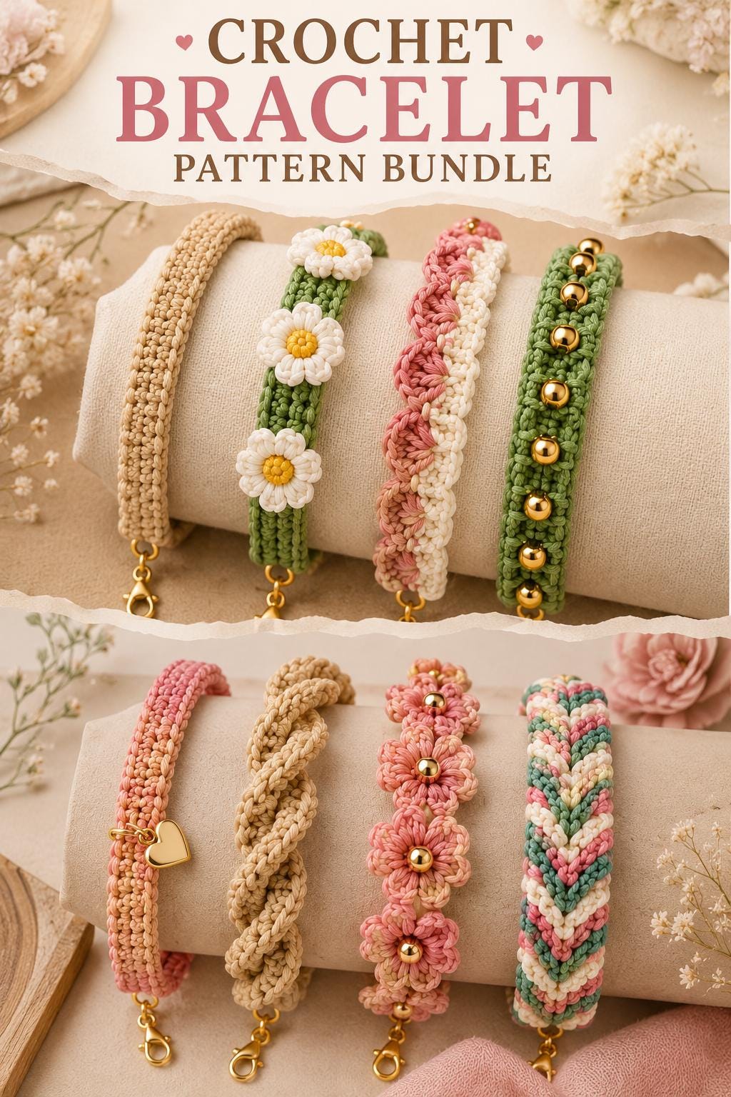Crochet Bracelet Pattern Bundle 12 Beginner Friendly