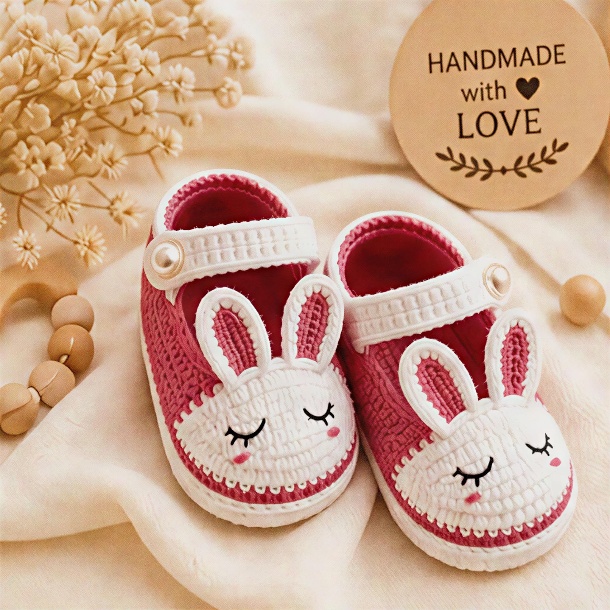 Crochet Baby Booties Pattern PDF, Bunny Baby Shoes, Pearl Strap Mary ...
