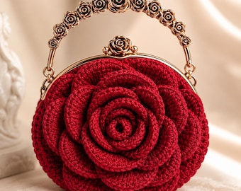 Luxury Rose Bloom Mini Clutch Crochet Pattern PDF, 3D Flower Purse Tutorial, Floral Handbag Pattern, Elegant Evening Bag Crochet Pattern