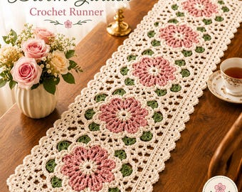 Bloom Garden Crochet Runner Pattern PDF | Floral Table Runner Crochet Pattern | Beginner Friendly Lace Runner | Instant Download