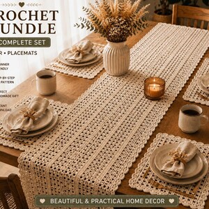 Häkel-Tischdeko-Set (PDF-Anleitung) | Tischläufer & Platzsets | Landhaus-Boho-Deko