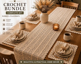 Crochet Table Decor Bundle Pattern PDF | Table Runner & Placemat Crochet Patterns | Farmhouse Boho Home Decor