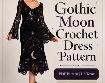 Gothic Moon Crochet Dress Pattern, Batwing Sleeve Dress PDF, Celestial Crochet Dress, Halloween Crochet Pattern, Witchy Crochet Outfit