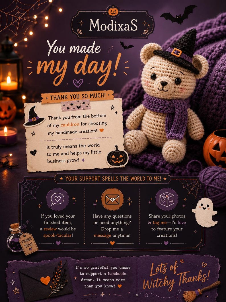 Gothic Voodoo Amigurumi Bundle Crochet Pattern PDF | Cat Bat Bunny Frog Moth Octopus Plague Doctor | Halloween Goth Plush Collection image 15