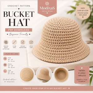 Virkmönster Bucket Hat PDF, Nybörjarvänligt Sommarmössamönster, Enkel Virkmössa Handledning, Direkt Nedladdning