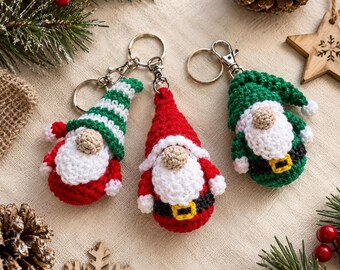 Christmas Gnome Crochet Pattern PDF, Santa Elf Grumpy Keychain, Amigurumi Gnome Ornament, Beginner Crochet Pattern, Holiday Gift Keyring