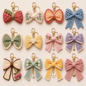 Crochet Bow Keychain Pattern Bundle PDF | 12 Cute Bow Keychains | Amigurumi Bow Pattern | Kawaii Bag Charm | Digital Download