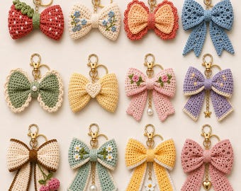 Crochet Bow Keychain Pattern Bundle PDF | 12 Cute Bow Keychains | Amigurumi Bow Pattern | Kawaii Bag Charm | Digital Download