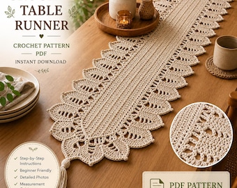 Crochet Table Runner Pattern PDF, Heirloom Lace Runner Tutorial, Farmhouse Crochet Decor, Elegant Dining Table Runner Pattern