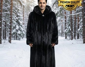 Men’s Handmade Red Mink Fur Long Coat – Luxury Formal Winter Attire