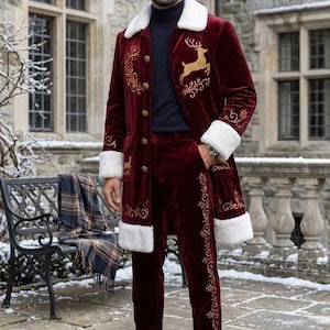 Velvet Santa Suit - Christmas Chronicles, Fur Trim, Gold Embroidery