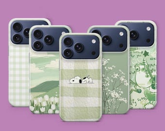 Jade Green Minimalist Phone Case Nature Sage Light Green Stripes Cover for iPhone 17 Pro 16 15 14 13 12 Samsung S26 S25 S24 A57 Pixel 10 9