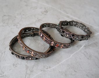 Conjunto de brazaletes apilables de cristal estilo antiguo en tono hematita