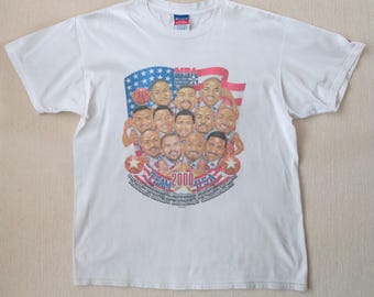 Camiseta vintage original del campeón USA Dream Team con caricaturas de los Juegos Olímpicos de 2000