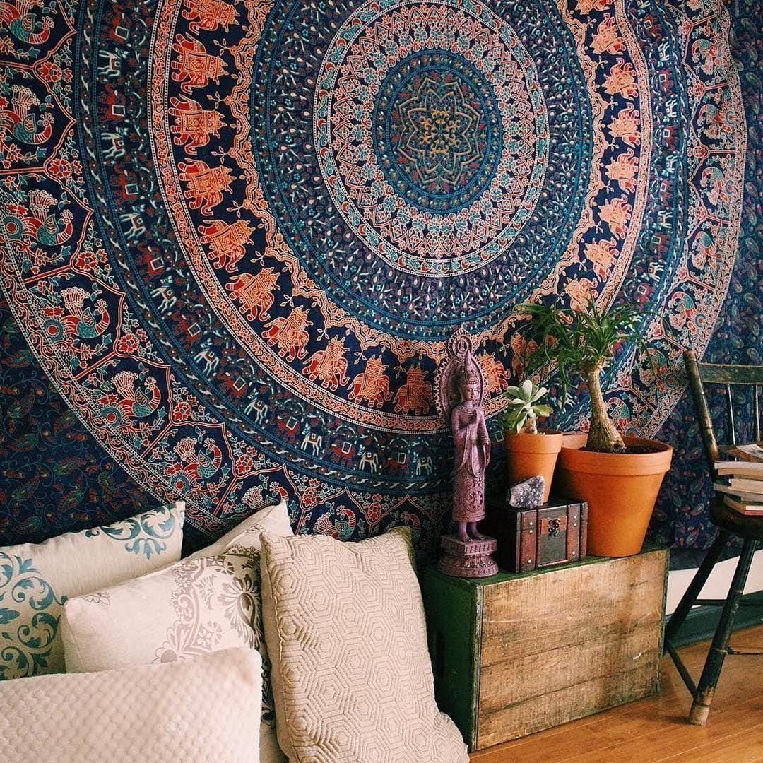 Elephant Mandala Wall Tapestry Bohemian Indian Wall Hanging Hippie Yoga ...