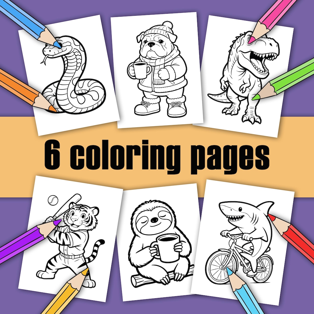 Cartoon Animal Coloring Pages for Kids | Printable Activity (instant ...