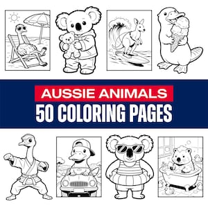 人間のようなことをするオーストラリアの動物たちのぬり絵 – 50枚のかわいいオーストラリアの動物のぬり絵（印刷可能なPDF）