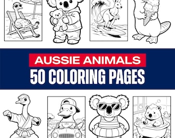 Australian Animals Doing Human Things Coloring Pages – 50 Cute Aussie Animal Coloring Sheets Printable PDF