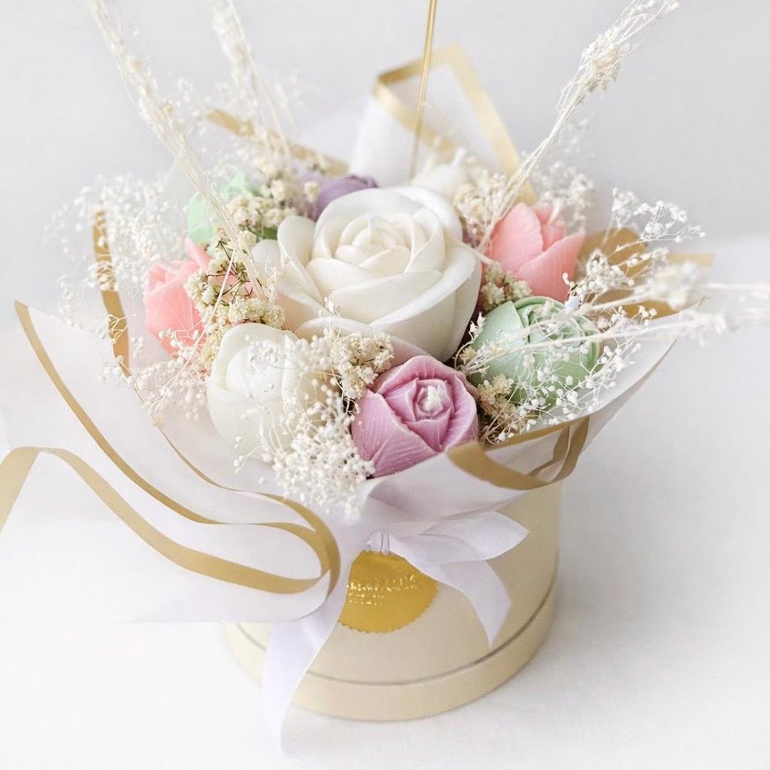 Handmade Pastel Bloom Soy Wax Candle Bouquet – Floral Scented Gift - Etsy