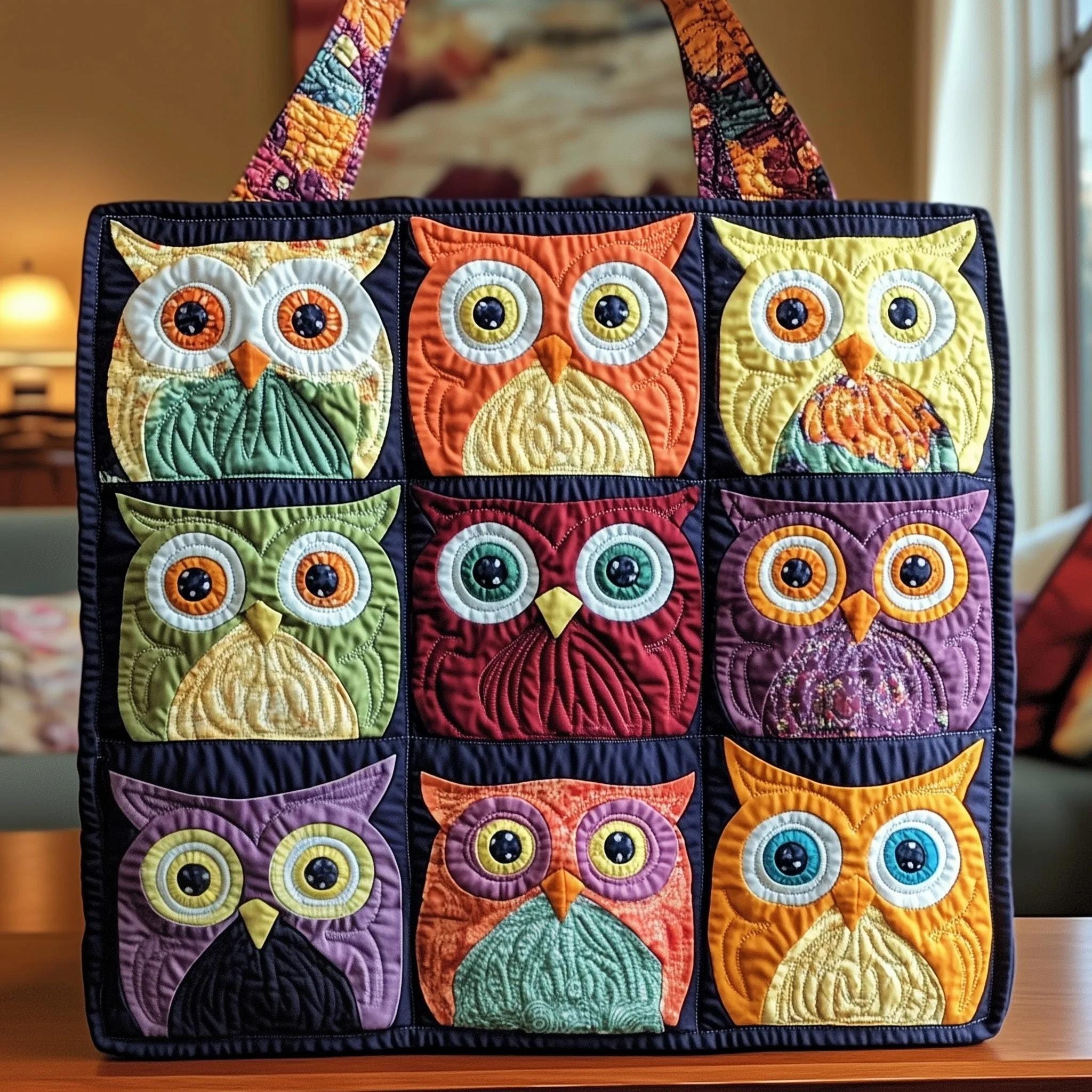 Owl Buddies Quilted Tote Bag, Cute Owl Tote, Forest Animal Bag, Woodland Tote, Owl Lover Gift, Natur