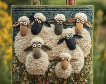 Schaf Himmel Gesteppte Tasche, Bauernhof Tier Schultertasche, Süße Schaf Tasche, Handgemachte Patchwork Tasche, Geschenk für Schaf Liebhaber