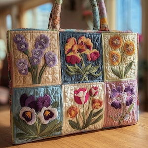 Rustikale Bloom gesteppte Einkaufstasche, Vintage-Blumenumhängetasche, Patchwork-wiederverwendbare Markttasche, Cottagecore-Ästhetik-Geschenk, Geschenk für Sie