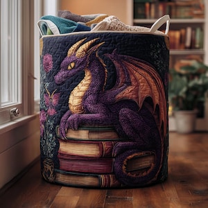 Schattendrache Gesteppter Wäschekorb, Fantasy Korb, Drachen Aufbewahrungsbehälter Geschenk