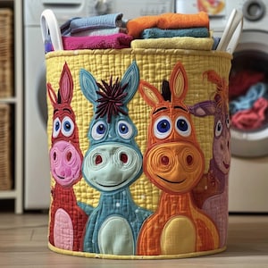 Cesta de ropa acolchada con diseño de burros, cesta adorable con forma de burro, contenedor de almacenamiento con forma de animales de granja, decoración rústica para la habitación del bebé, regalo para amantes de los animales.
