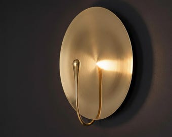 Handgefertigte Messingkreis Wandleuchte, Elegante Gold Wandleuchte für Flur, Minimalistische Nachttisch Leseleuchte