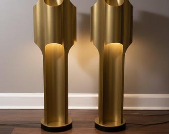 Mattes Messing Stehlampen, Mid Century Modern Pillar Studie Leuchten Paar