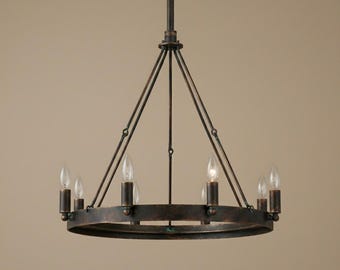 Rustikaler Eisen Ring Kronleuchter | Vintage Bauernhaus Kerzen-Deckenlampe | Industrie Hängeleuchte