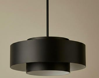 Mattschwarze Pendelleuchte, moderne abgestufte Trommelleuchter individuelle handgefertigte Lampe