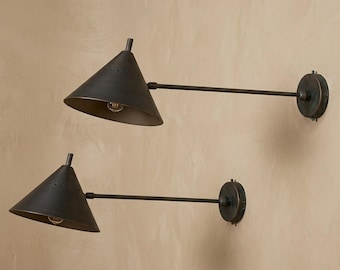 Paar dunkle antike Messing Wandleuchten - Mid Century Modern Nachttisch Leselampe