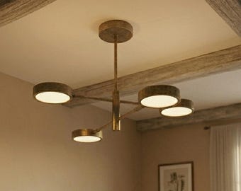 4-flammige Messing Pendelleuchte, Mid Century Modern Deckenleuchte, Gold Finish